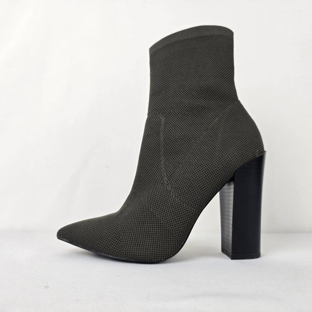 Call it Spring Grey Knit Block Heel Ankle Boots Size 7